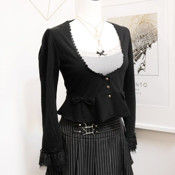 Black Lace Trim Cardigan 🦇 AXES FEMME - Picture 4 of 8